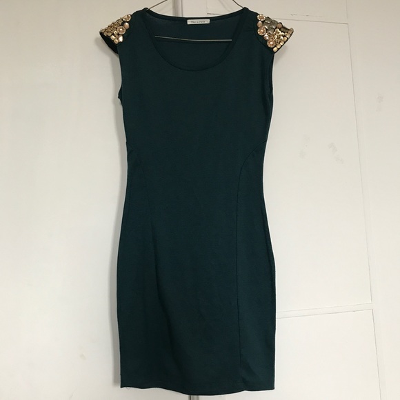 Embellished Padded Shoulder Dress - Picture 1 of 3